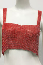 Rhinestone-Detail Cropped Tank Top with Square Neckline