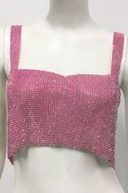 Rhinestone-Detail Cropped Tank Top with Square Neckline