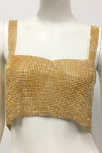 Rhinestone-Detail Cropped Tank Top with Square Neckline