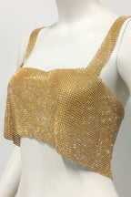 Rhinestone-Detail Cropped Tank Top with Square Neckline