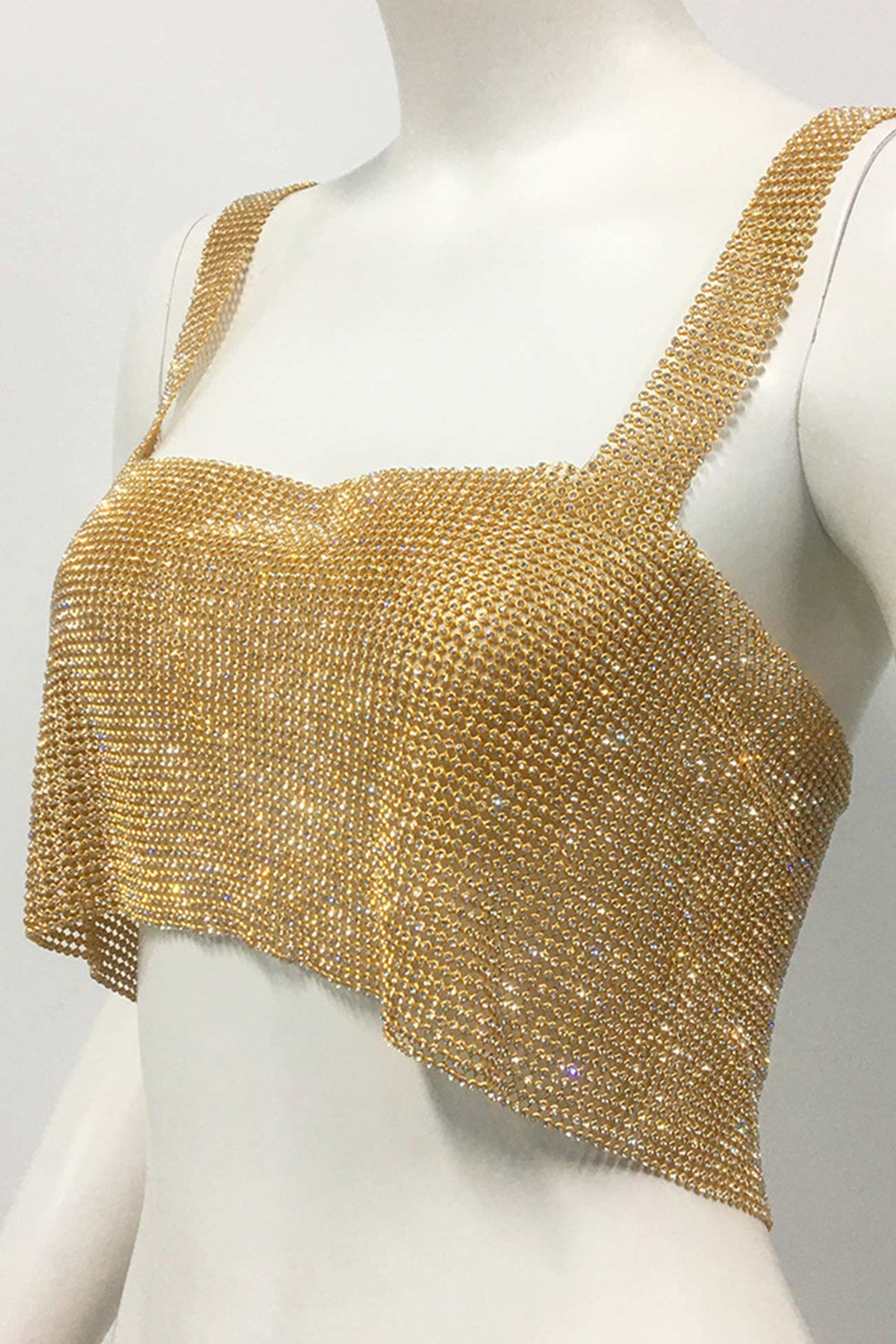 Rhinestone-Detail Cropped Tank Top with Square Neckline