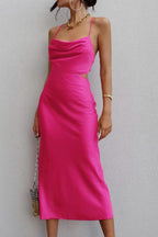 Rose-Detail Cross-Detail Tie-Back Dress