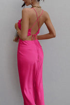 Rose-Detail Cross-Detail Tie-Back Dress