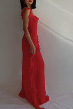 Ruffled Cami Dress with High Slit