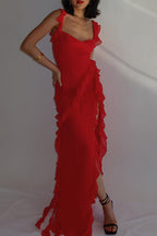 Ruffled Cami Dress with High Slit