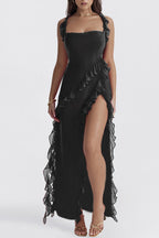 Ruffled Cami Dress with High Slit