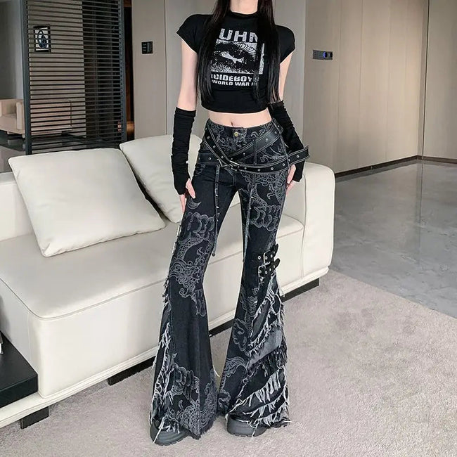 Rebellious Dark Print Flare Pant Main image