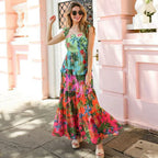 Sling Ruffle Print Skirt Two Piece Set