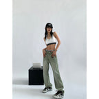 Pocket-Detail Washed Wide-Leg Jeans with High Waist