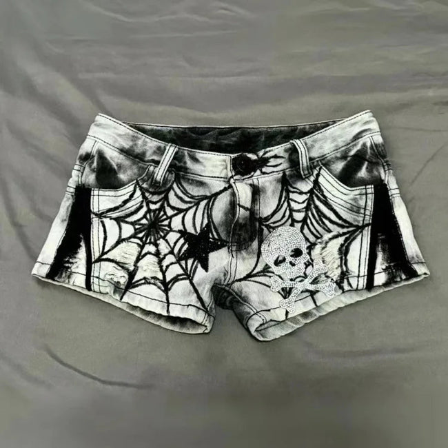 Spider Web Printed Denim Short white gray / S Main image