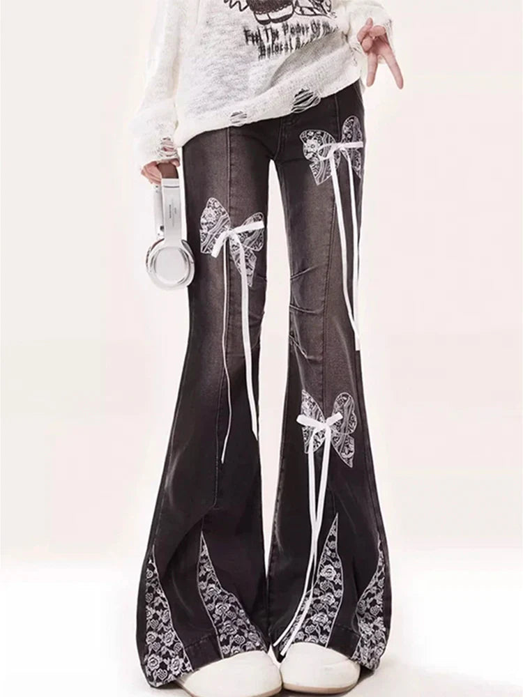 Dark Gothic Flare Denim Trouser Black / S