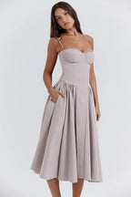Corset-Style Midi Sundress with Sleeveless Cut