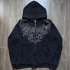 Distress Vintage Gothic Skull Hoodie black2 / S