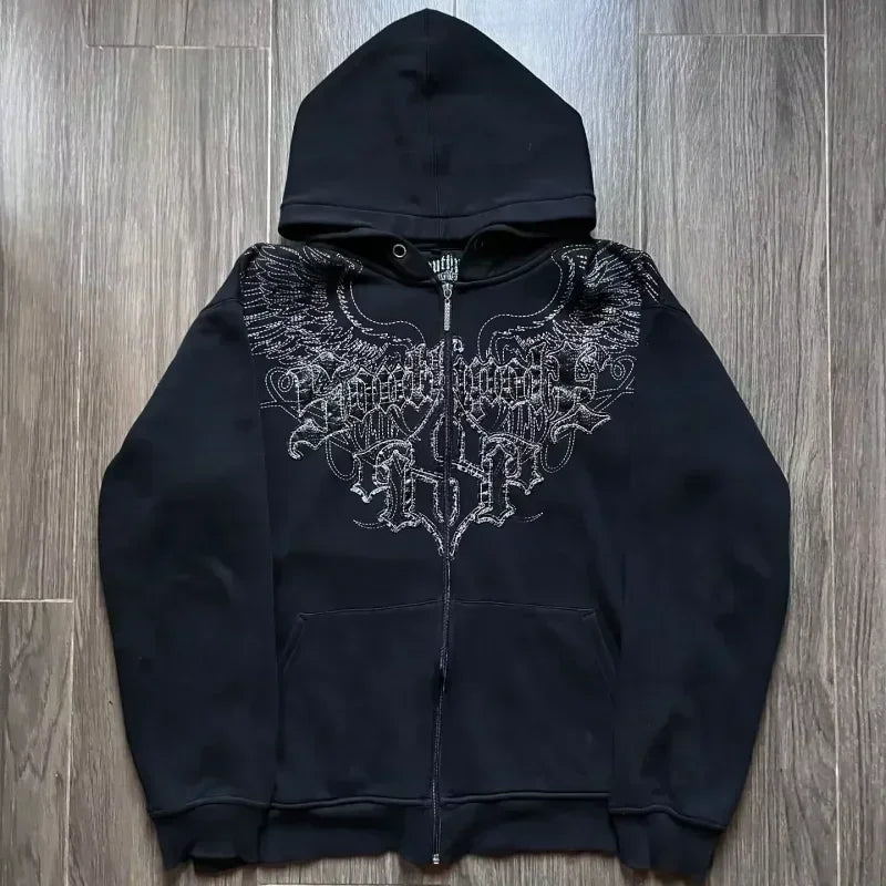 Distress Vintage Gothic Skull Hoodie black2 / S
