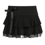 Low Waist Bow Stitching Mini Skirt