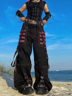 Chain-Detail Low-Rise Wide-Leg Pants with Bandage Styling