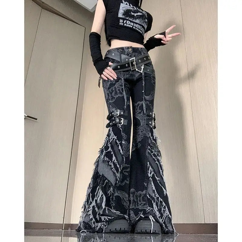 Rebellious Dark Print Flare Pant Black / S