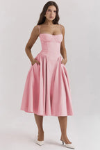 Corset-Style Midi Sundress with Sleeveless Cut