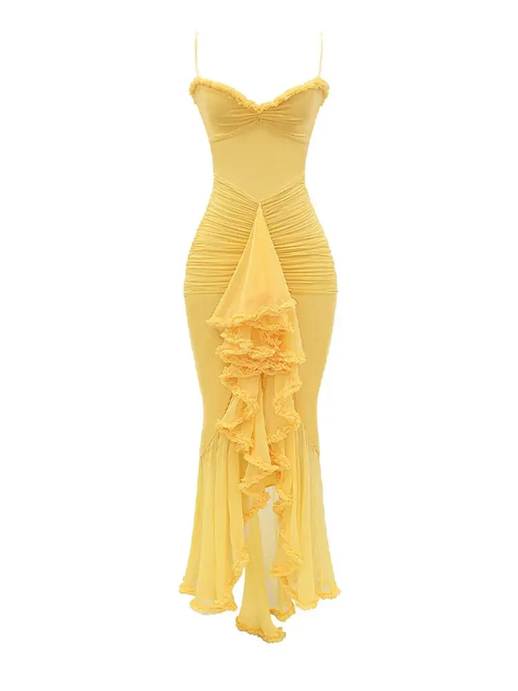 Mesh Ruffled Asymmetric Dress