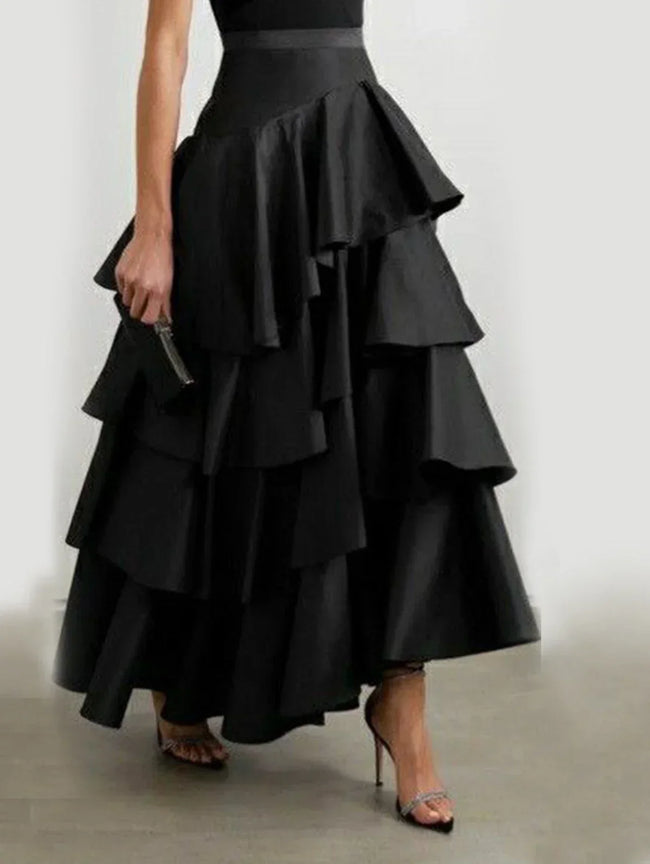 Layered Ruffle Maxi Cake Skirt Black / M / CHINA Main image