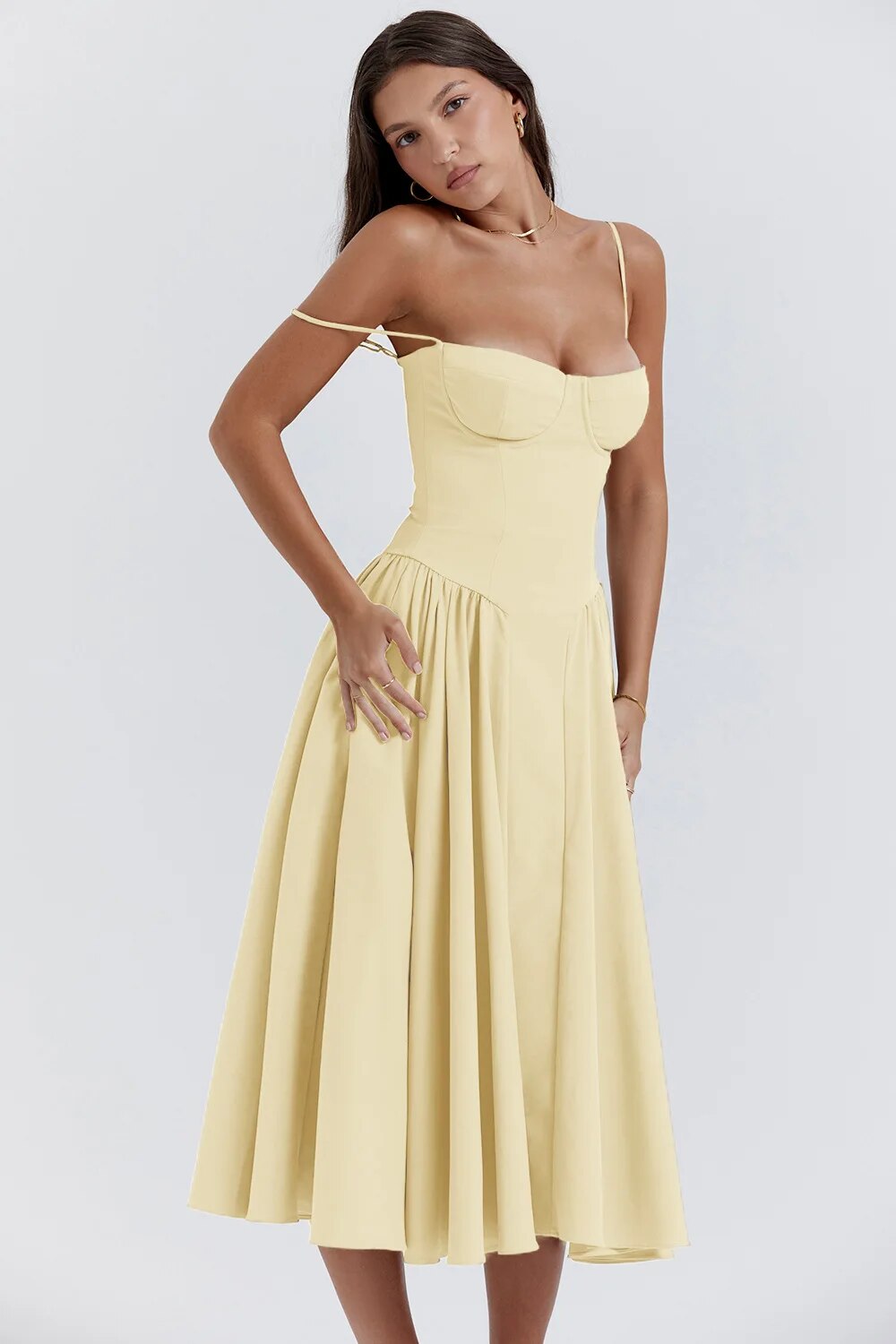 Corset-Style Midi Sundress with Sleeveless Cut