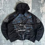 Distress Vintage Gothic Skull Hoodie black3 / S