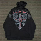 Distress Vintage Gothic Skull Hoodie black6 / S