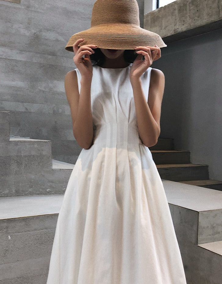Polyester Crew-Neck Midi Dress