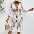 Elegant Lace-Up Beach Smock Cover Up White / One Size