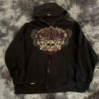 Distress Vintage Gothic Skull Hoodie black1 / S