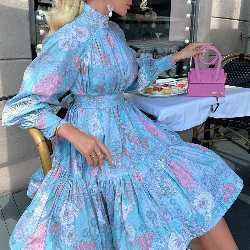 Floral A-Line Midi Dress with Panel Details