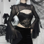 Dark Net Lace Up Flared Shirt