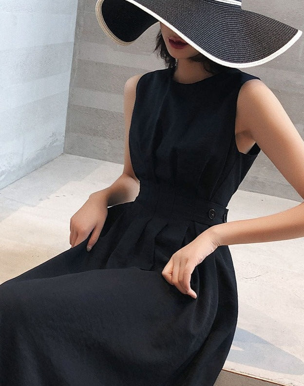 Polyester Crew-Neck Midi Dress