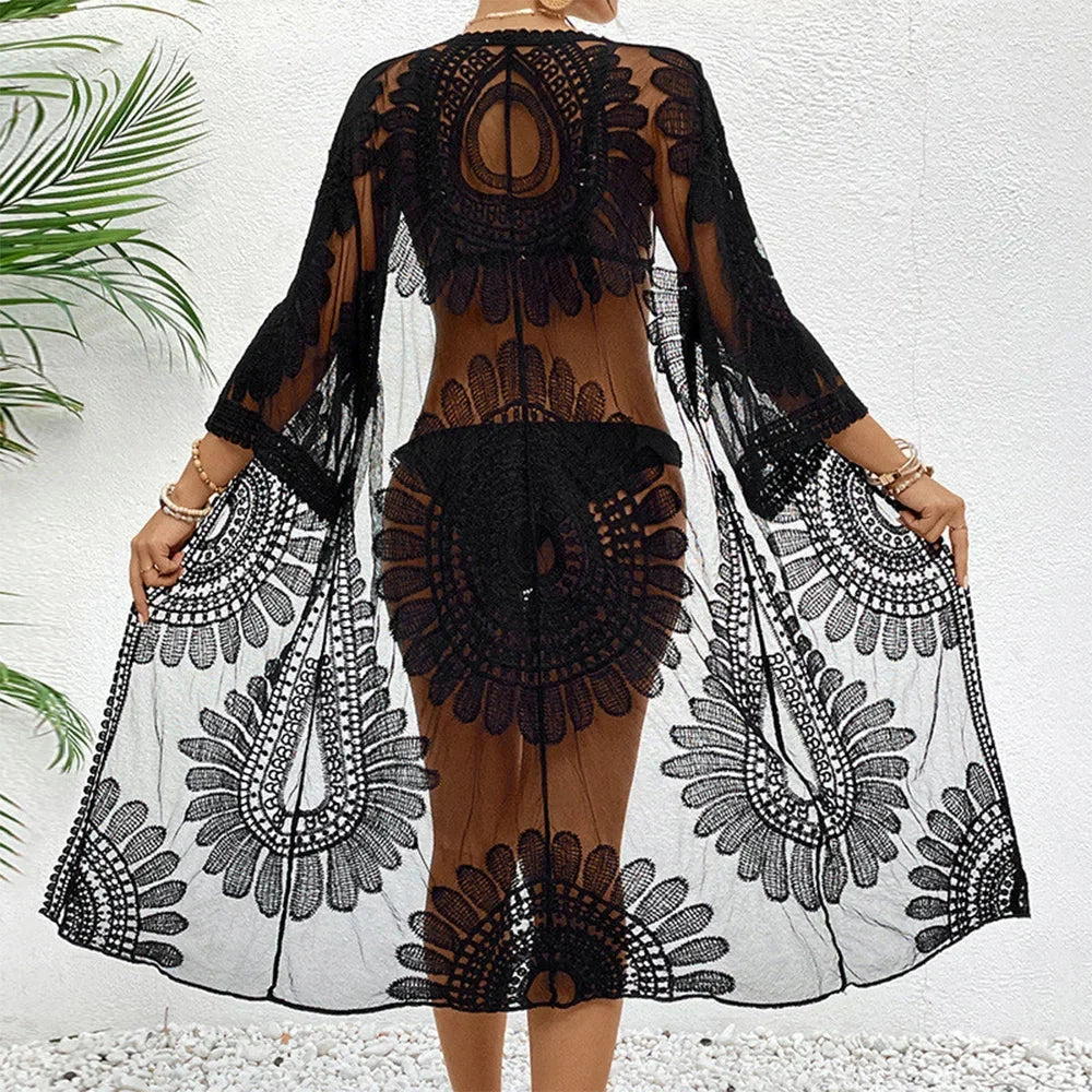 Elegant Lace-Up Beach Smock Cover Up
