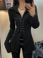 Y2k Slim Fit Gothic Blouse Black / S
