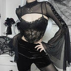 Dark Net Lace Up Flared Shirt