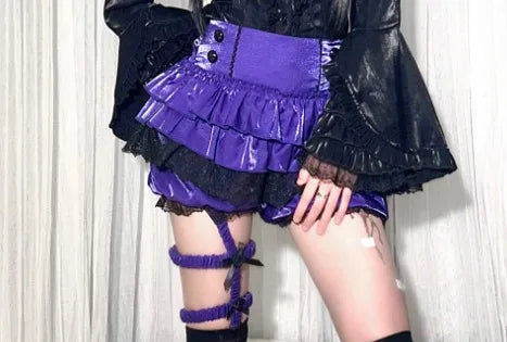 Lacy Patch Velvety Blouse Top black purple / M