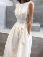 Polyester Crew-Neck Midi Dress