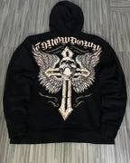 Distress Vintage Gothic Skull Hoodie black7 / S