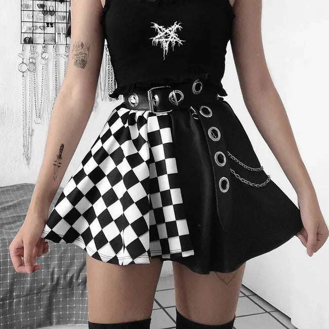 Plaid Patchwork Pleated Mini Skirt Main image