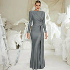 Pleated High-Rise Maxi Dress with Round Neckline