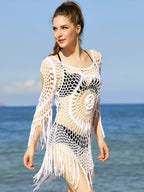 Hollow Out Tassel Beach Cover Up White / One Size