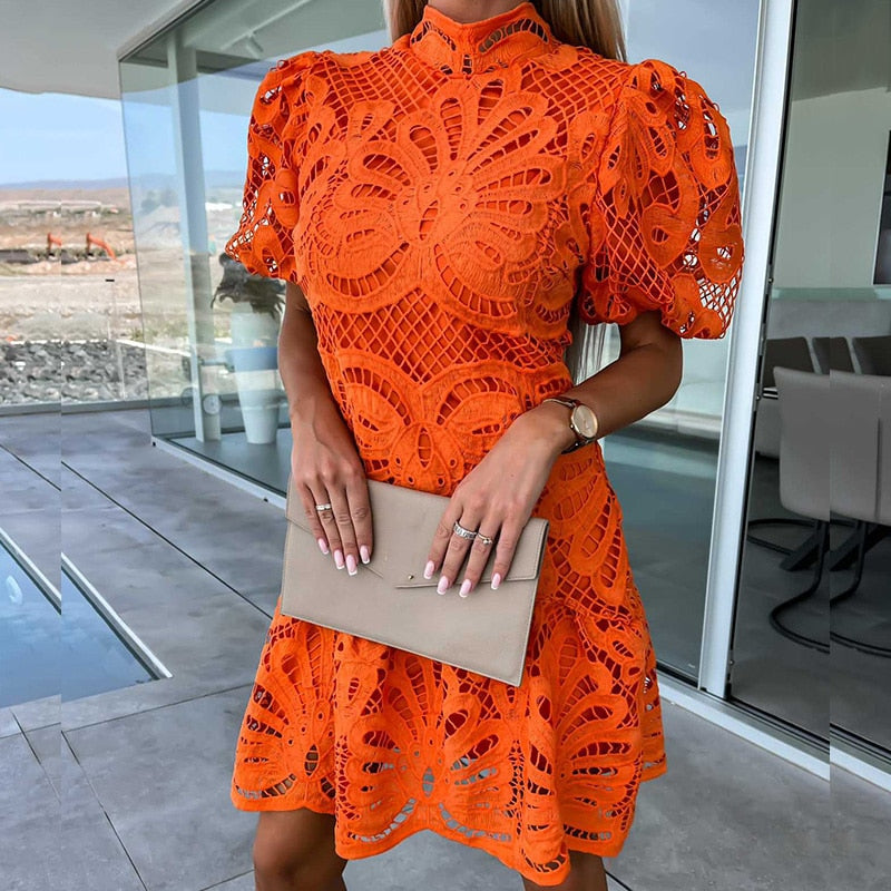 Polyester V-Neck Mini Dress