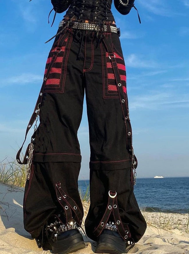 Chain-Detail Low-Rise Wide-Leg Pants with Bandage Styling Main image