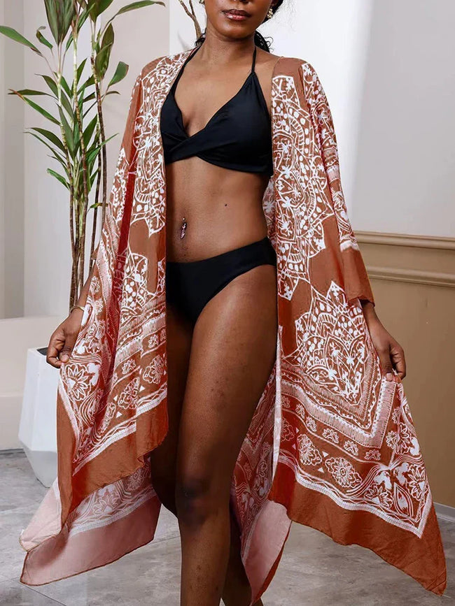 Printed Plus Size Bikini Cover Up Orange / One Size Main image