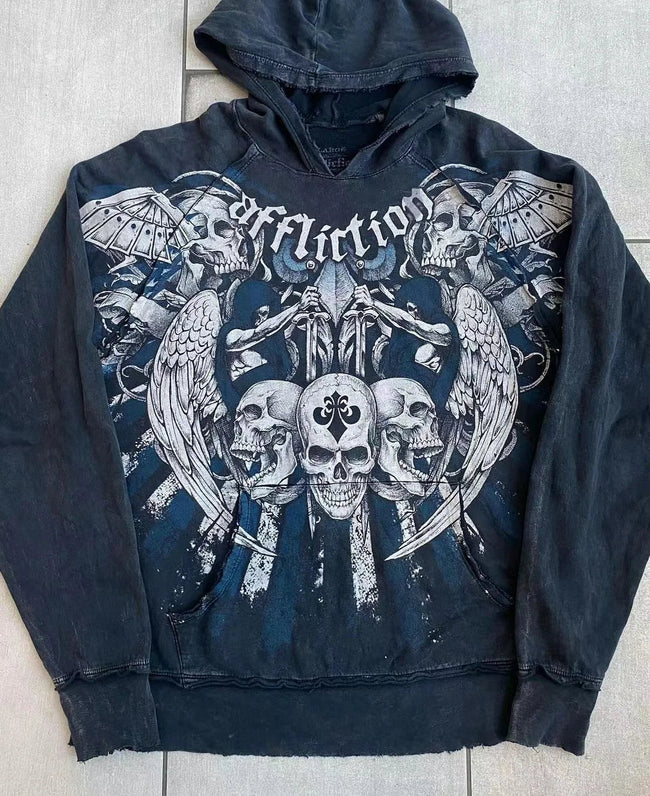 Dark Skull Print Baggy Hoodie black / S Main image