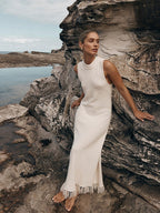 Polyester Cotton Dress with Round Neckline