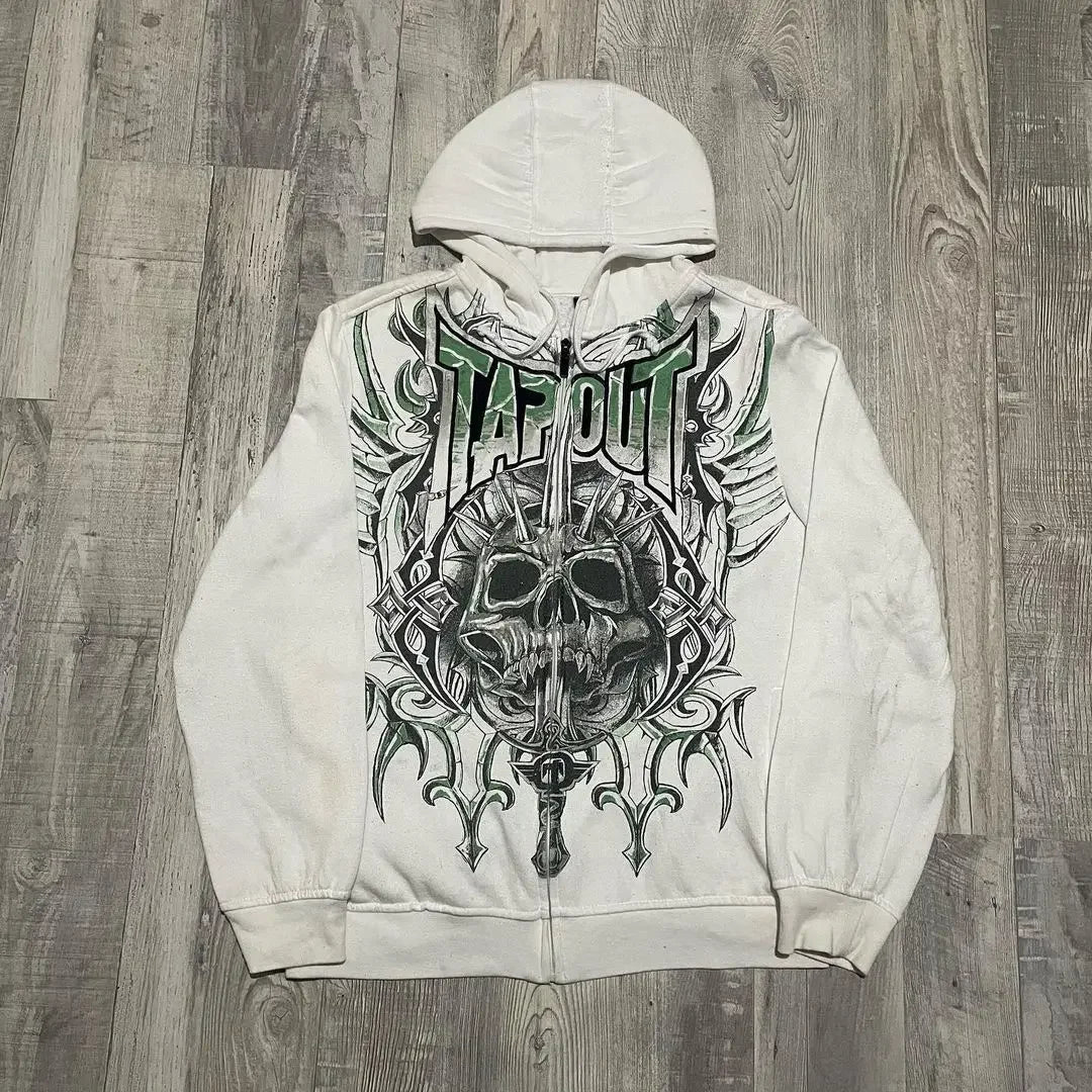 Y2K Mysterious Printed Zipper Hoodie white / S