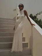 Polyester Cotton Dress with Round Neckline