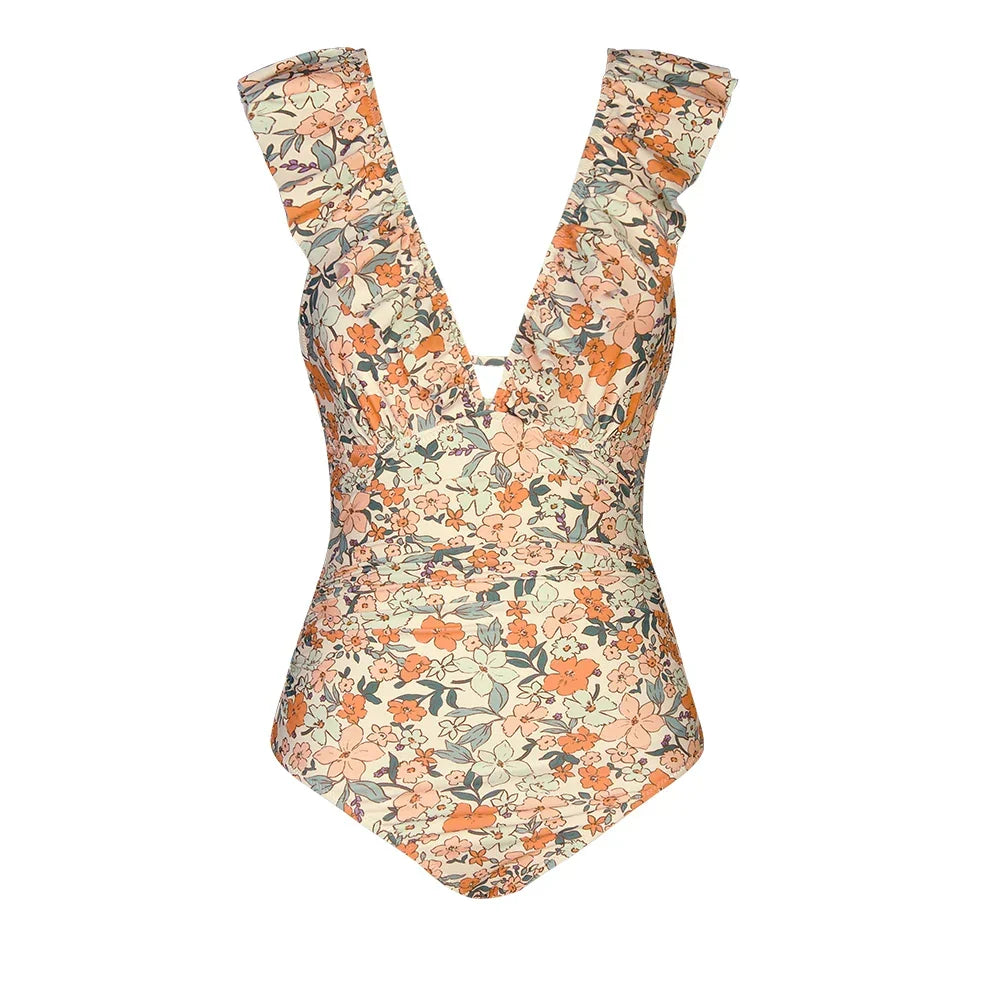 Ruffled Tie Back Floral One Piece Set color3 / XS